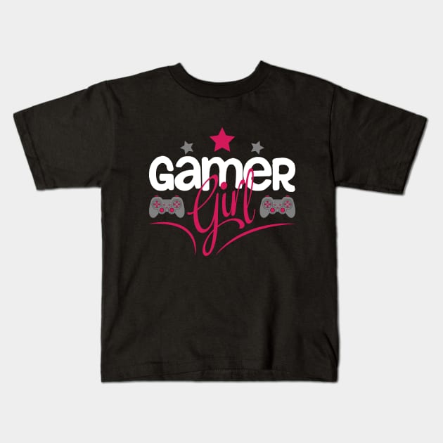 Cute Gamer Girl Kids T-Shirt by Ostakos